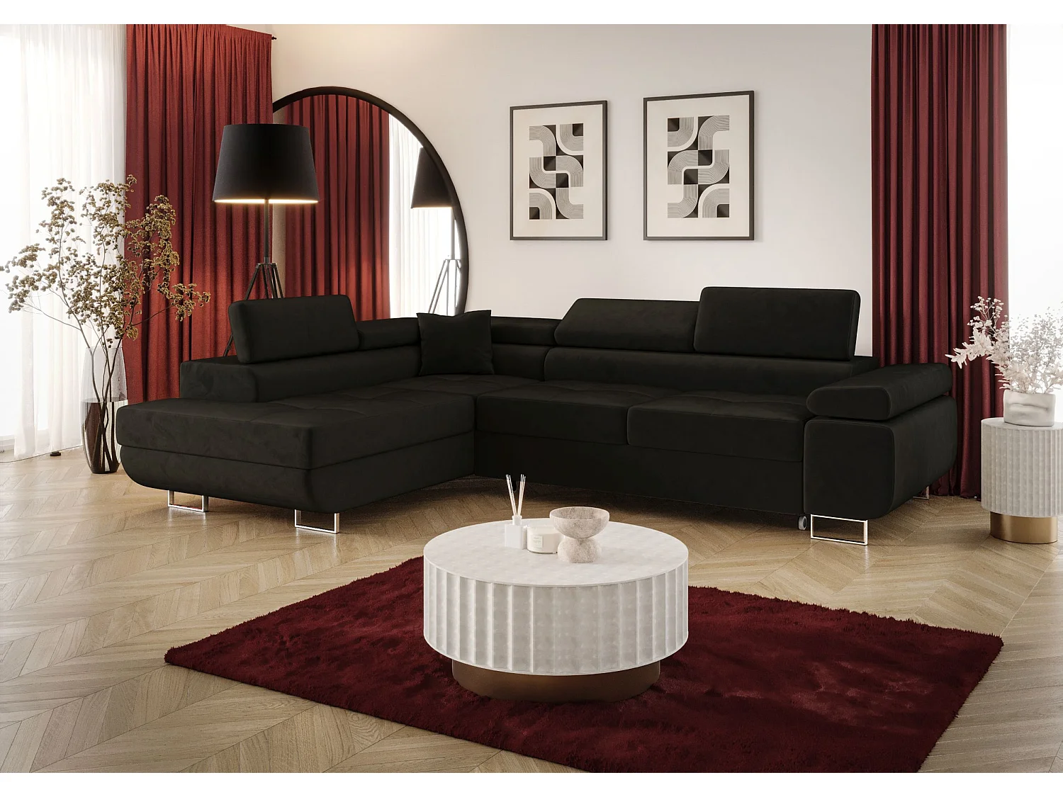 ECKSOFA EMILY mit Schlaffunktion Monolith 95 Schwarz Links L-Form Sofa mit Stauraum Bettkasten Wohnzimmersofa Couch Sofa Bettsofa Bettkasten Bettcouch