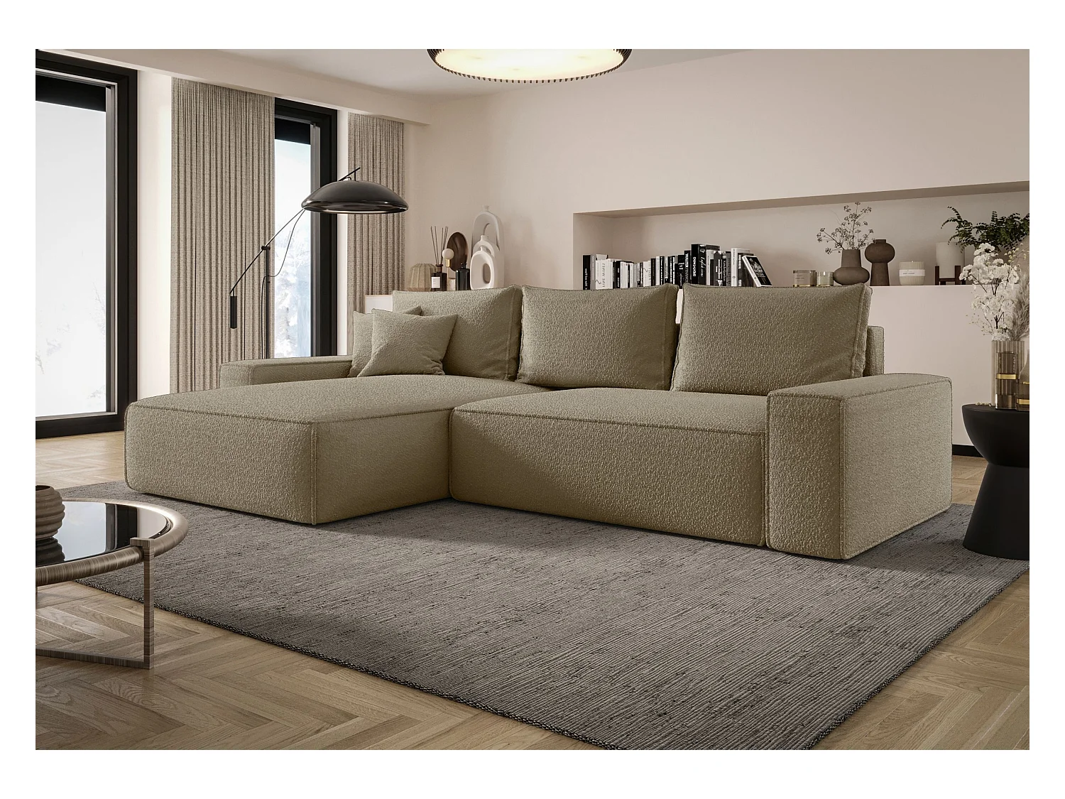 ECKSOFA MONA mit Schlaffunktion QUELLE 18 Hellbraun Links L-Form Sofa mit Stauraum Bettkasten Wohnzimmersofa Couch Sofa Bettsofa Bettkasten Bettcouch