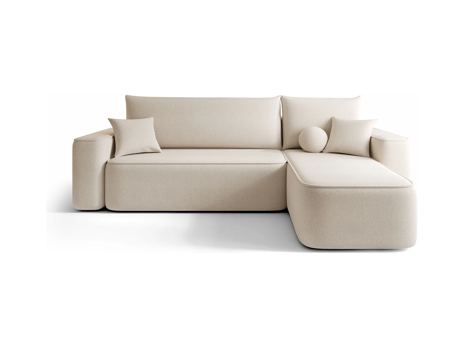 NAROŻNIK SENNO z funkcją spania Curio 09 Ecru Prawy Sofa w kształcie L z pojemnikiem na pościel, sofa rozkładana, sofa do salonu