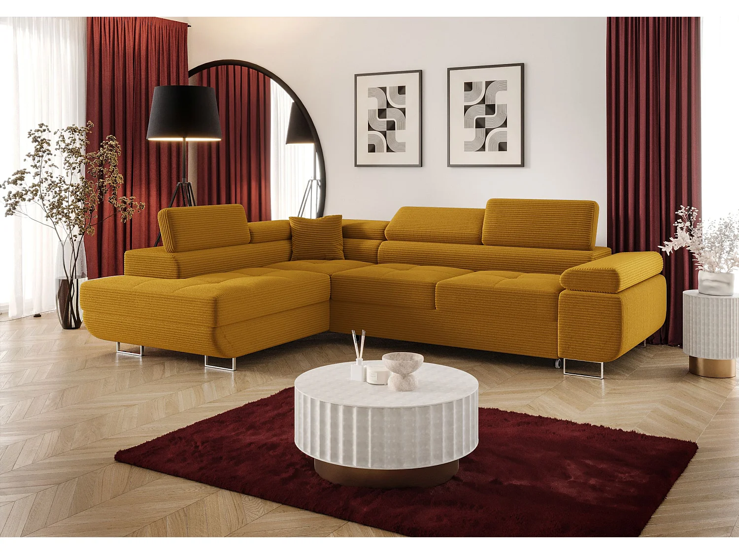 ECKSOFA EMILY mit Schlaffunktion Poso 01 Orange Links L-Form Sofa mit Stauraum Bettkasten Wohnzimmersofa Couch Sofa Bettsofa Bettkasten Bettcouch