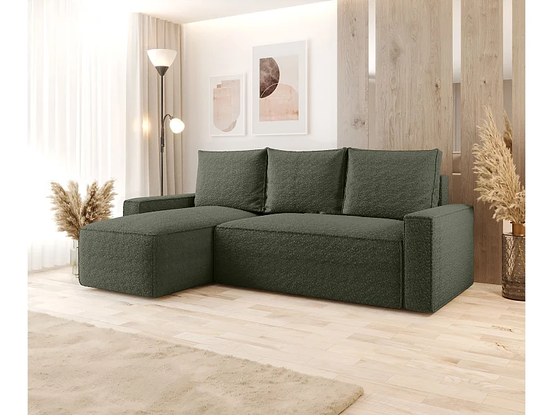 ECKSOFA mit Schlaffunktion SAVIO Quelle 37 Dunkelgrün Links L-Form Sofa mit Stauraum Bettkasten Wohnzimmersofa Couch Sofa Bettsofa Bettkasten Bettcouch