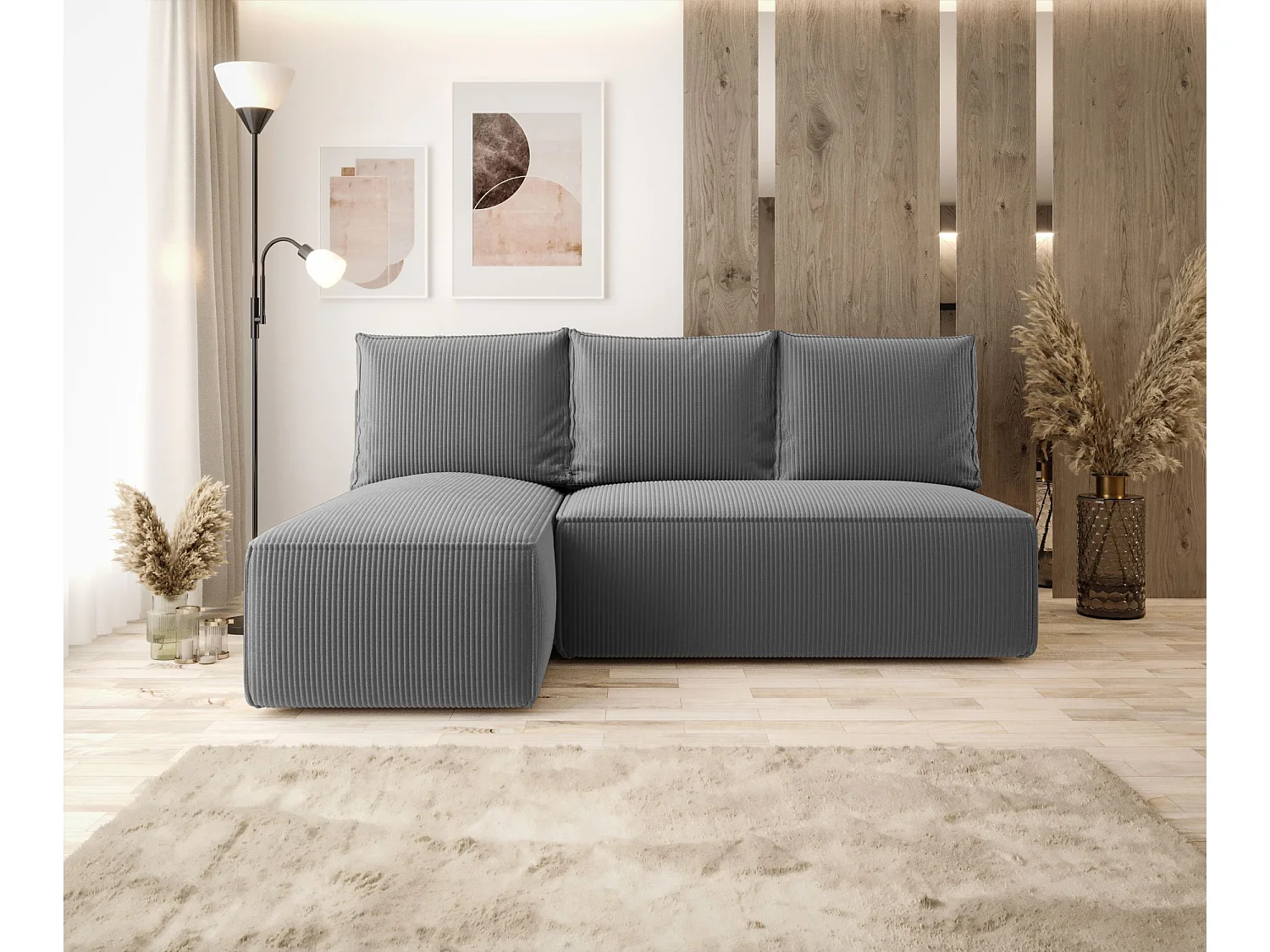 Narożnik z funkcją spania SAVIO MINI Poso 60 szary lewy sofa w kształcie L z pojemnikiem na pościel sofa do salonu, sofa rozkładana, sofa z pojemnikiem