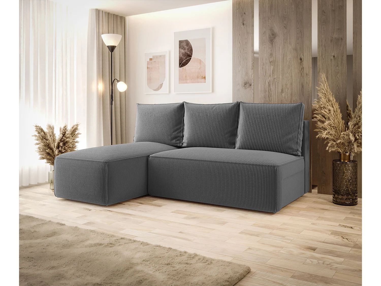 ECKSOFA mit Schlaffunktion SAVIO MINI Poso 60 Grau Links L-Form Sofa mit Stauraum Bettkasten Wohnzimmersofa Couch Sofa Bettsofa Bettkasten Bettcouch