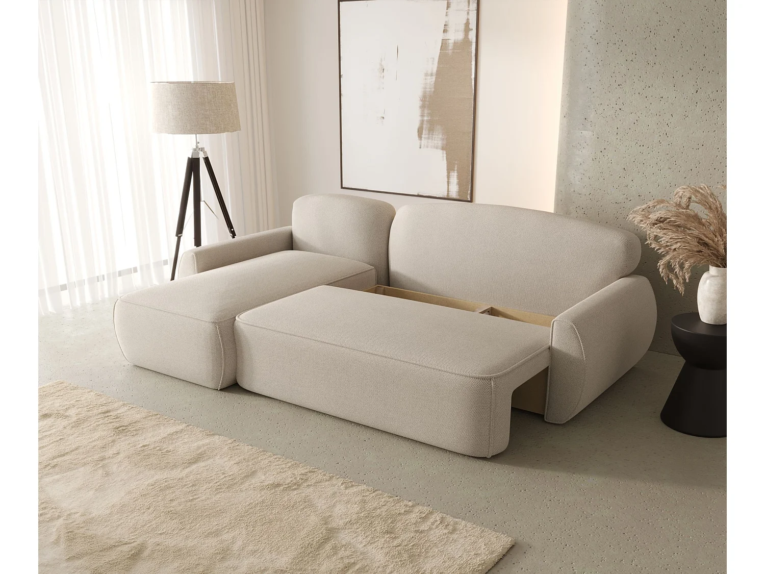 ECKSOFA mit Schlaffunktion LUCAS Quelle 03 Beige Links L-Form Sofa mit Stauraum Bettkasten Wohnzimmersofa Couch Sofa Bettsofa Bettkasten Bettcouch