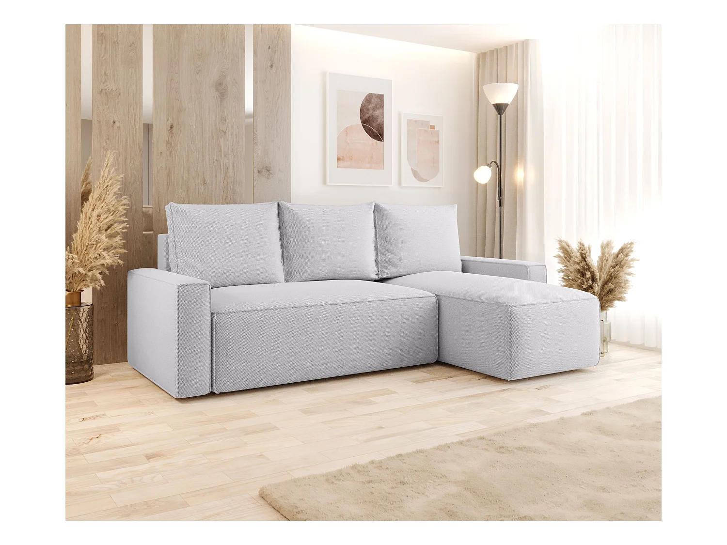 Hoekbank met slaapfunctie SAVIO Curio 80 lichtgrijs rechts L-vormige bank met opbergruimte woonkamerbank, slaapbank, bank met opbergruimte
