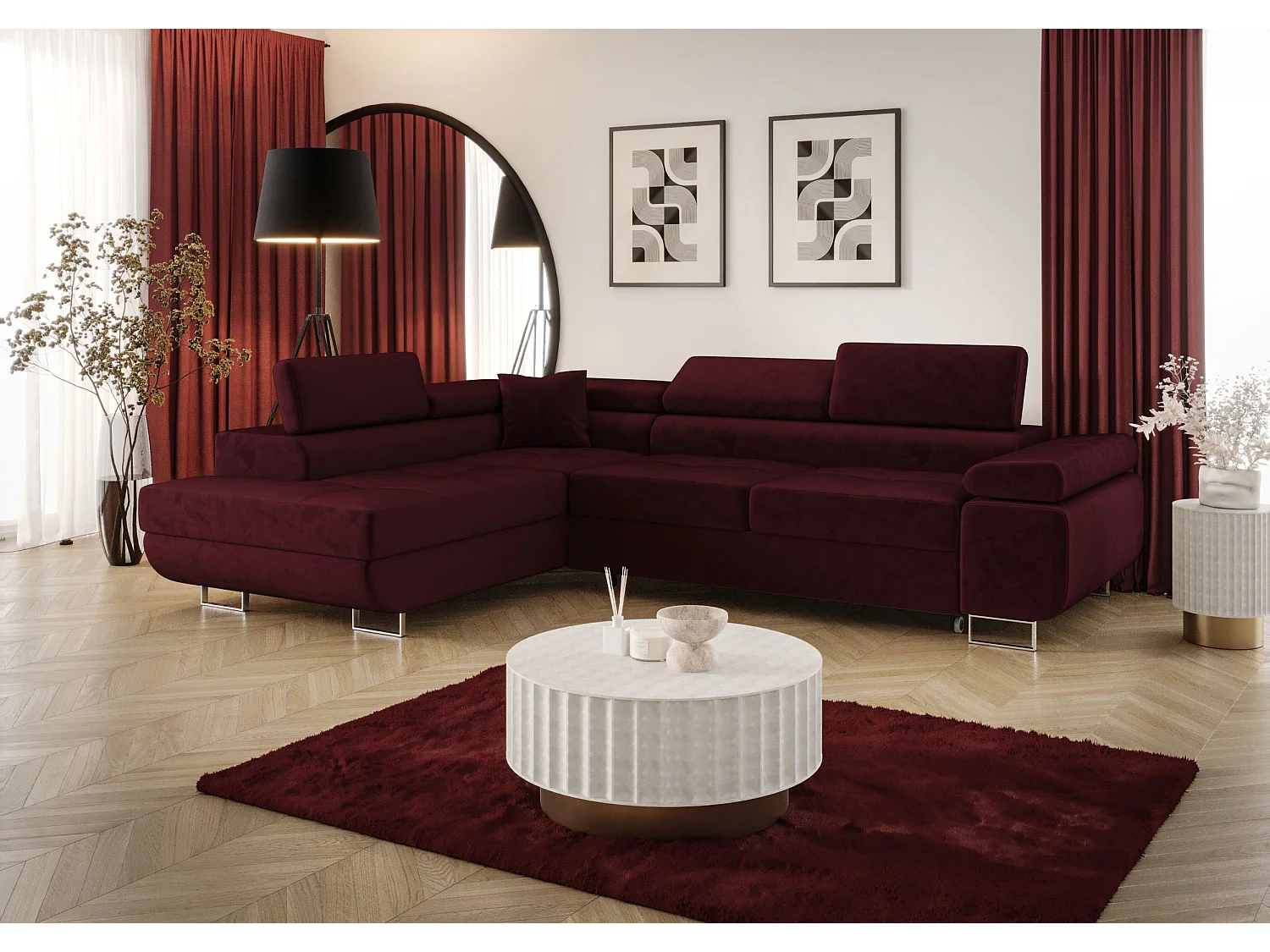 ECKSOFA EMILY mit Schlaffunktion Monolith 69 Rot Links L-Form Sofa mit Stauraum Bettkasten Wohnzimmersofa Couch Sofa Bettsofa Bettkasten Bettcouch