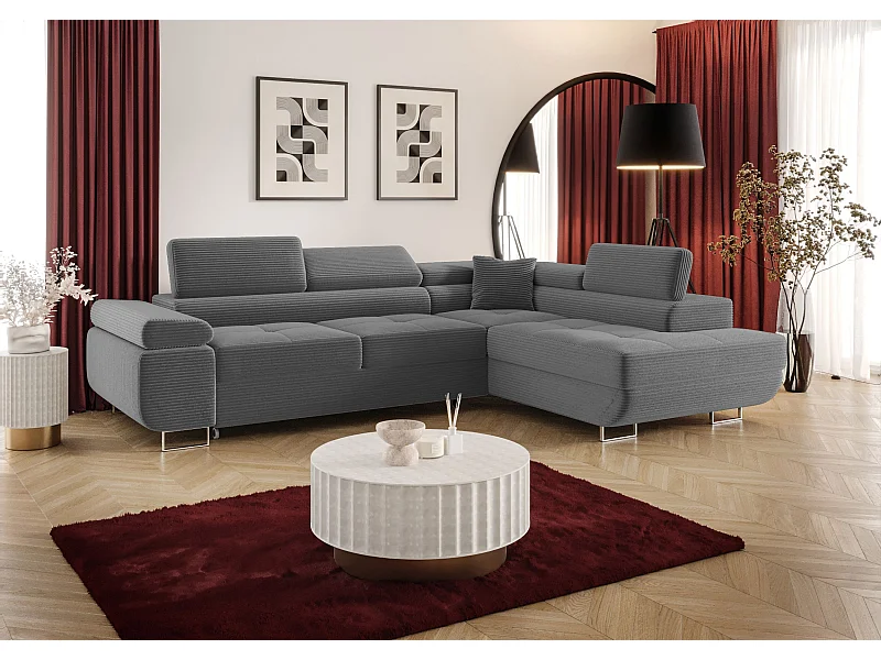 ECKSOFA EMILY mit Schlaffunktion Poso 60 Grau Rechts L-Form Sofa mit Stauraum Bettkasten Wohnzimmersofa Couch Sofa Bettsofa Bettkasten Bettcouch