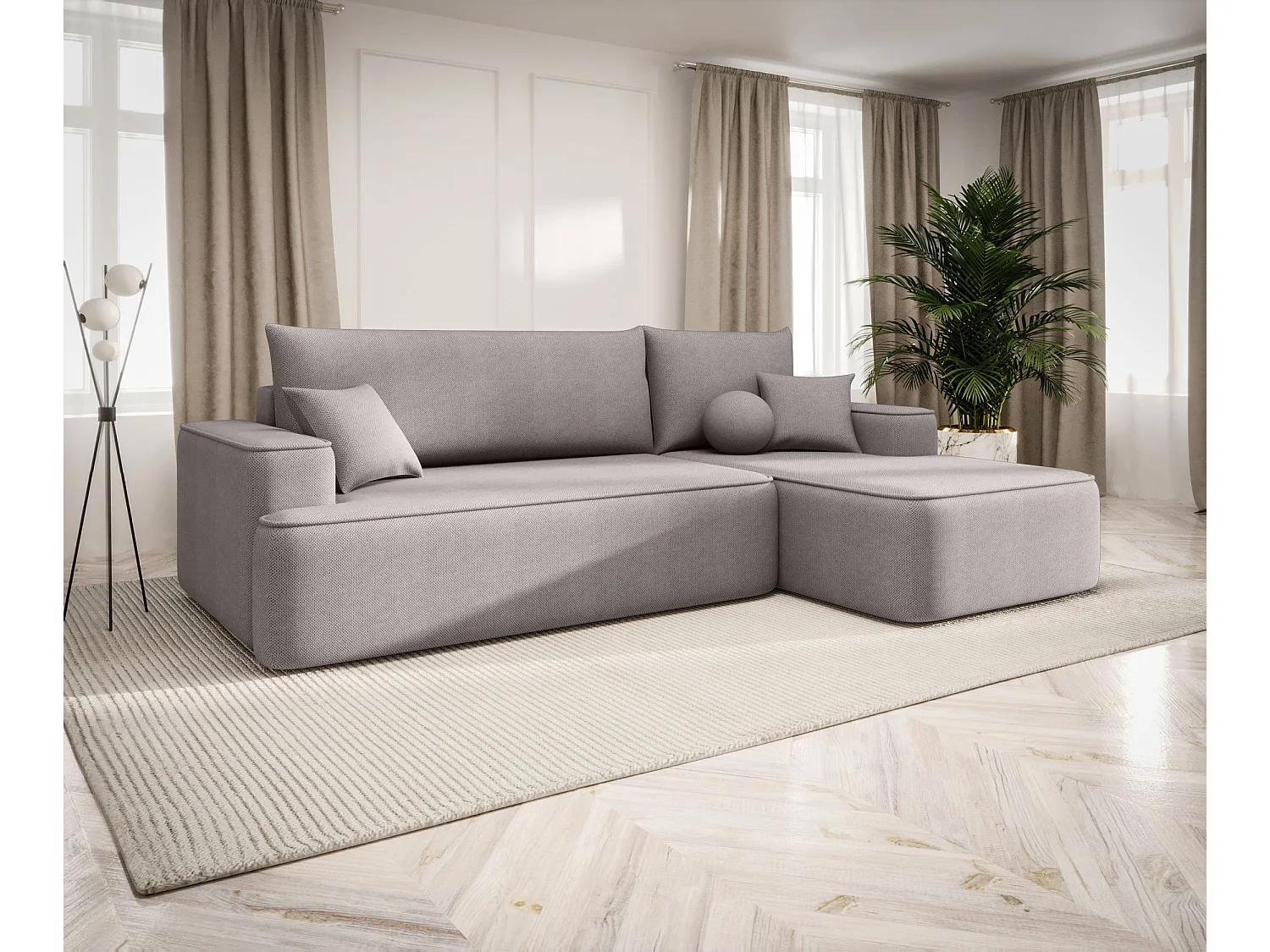 ECKSOFA mit Schlaffunktion FIGO Curio 83 Grau Rechts L-Form Sofa mit Stauraum Bettkasten Wohnzimmersofa Couch Sofa Bettsofa Bettkasten Bettcouch
