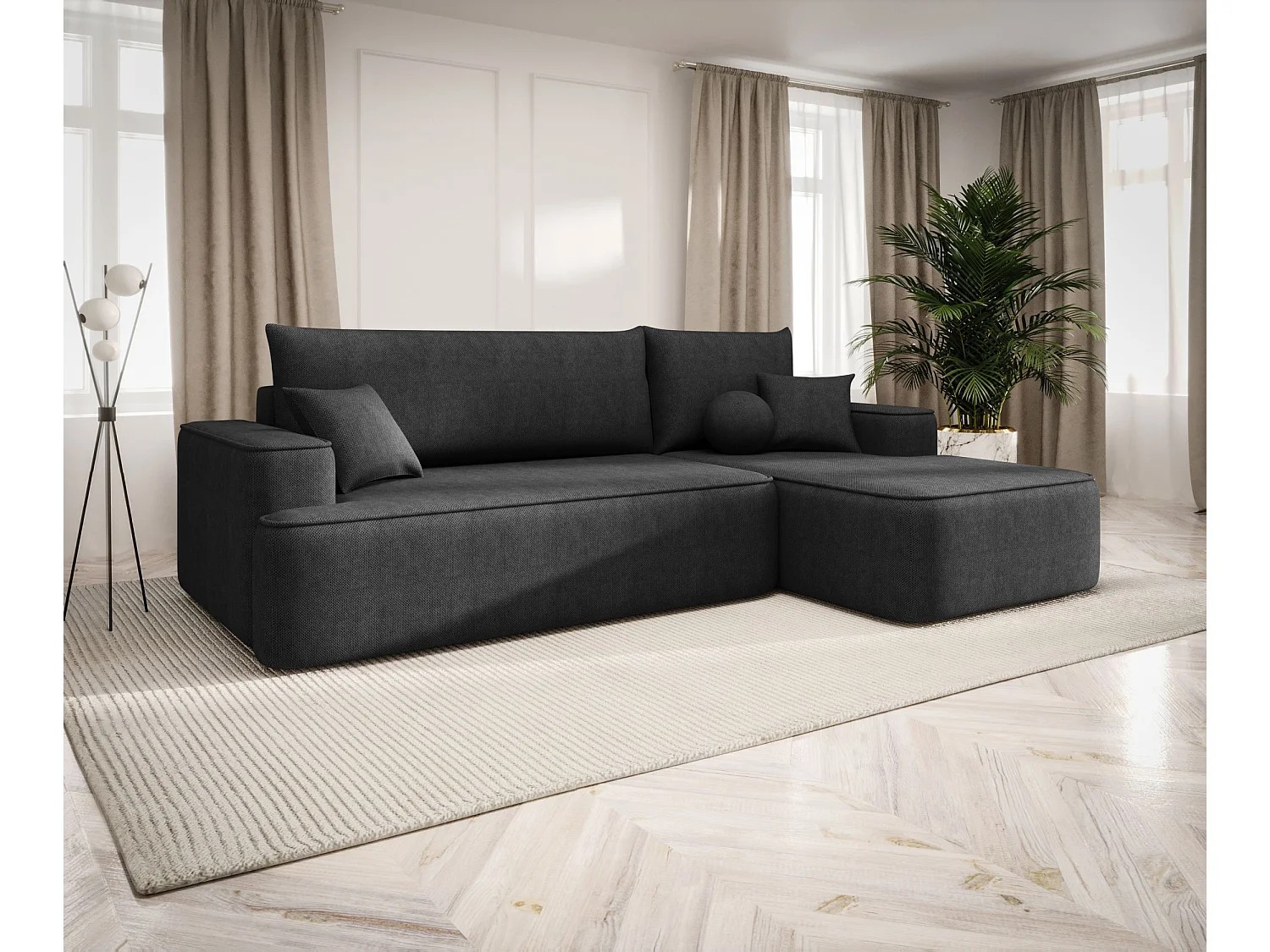 ECKSOFA mit Schlaffunktion FIGO Curio 97 Dunkelgrau Rechts L-Form Sofa mit Stauraum Bettkasten Wohnzimmersofa Couch Sofa Bettsofa Bettkasten Bettcouch