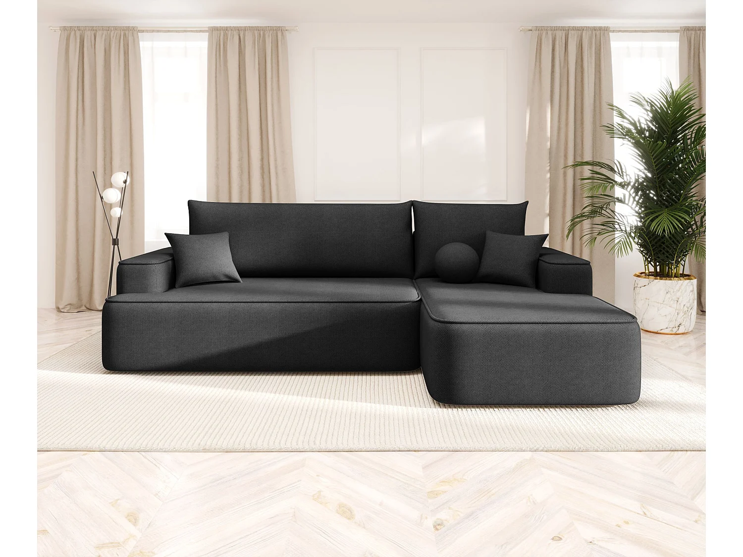 ECKSOFA mit Schlaffunktion FIGO Curio 97 Dunkelgrau Rechts L-Form Sofa mit Stauraum Bettkasten Wohnzimmersofa Couch Sofa Bettsofa Bettkasten Bettcouch