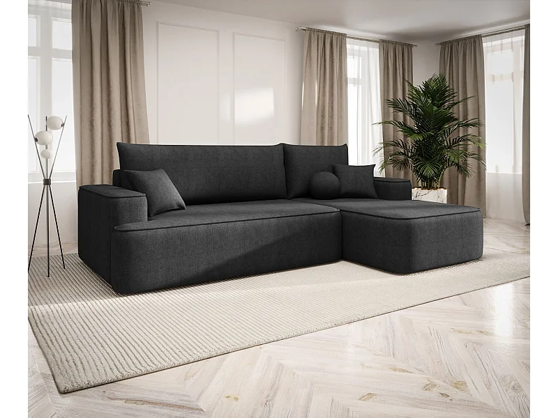 ECKSOFA mit Schlaffunktion FIGO Curio 97 Dunkelgrau Rechts L-Form Sofa mit Stauraum Bettkasten Wohnzimmersofa Couch Sofa Bettsofa Bettkasten Bettcouch