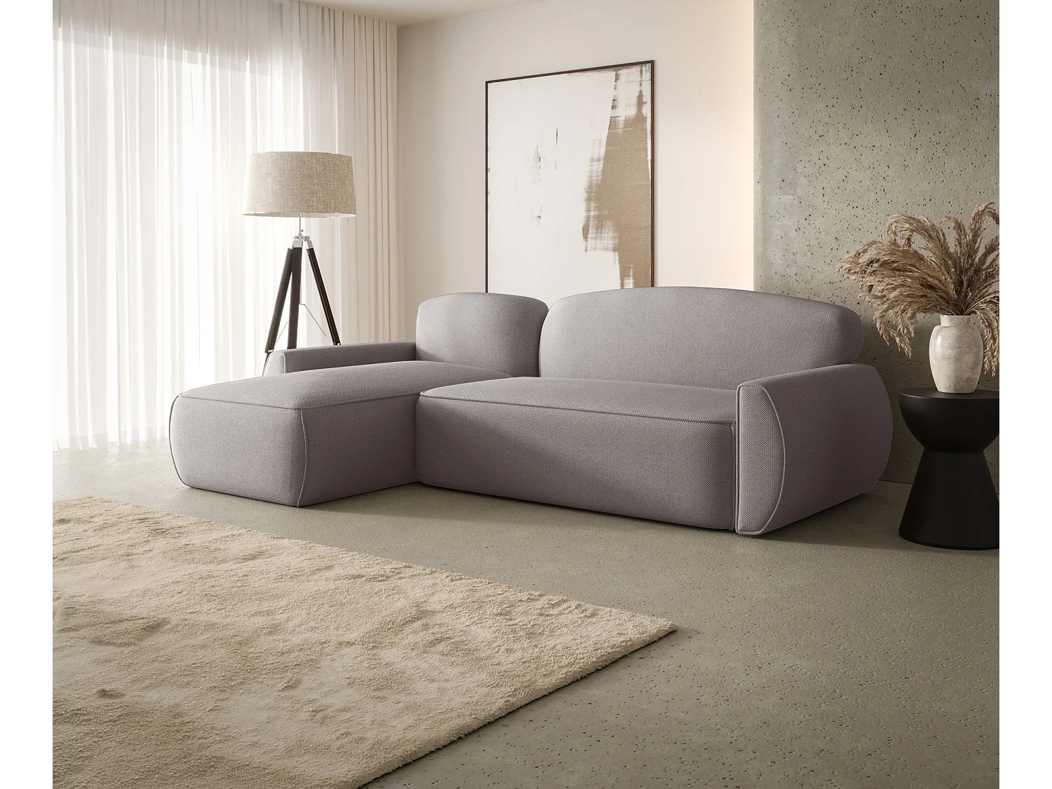 Narożnik z funkcją spania LUCAS Curio 83 szary lewy sofa w kształcie L z pojemnikiem na pościel sofa do salonu, sofa rozkładana, sofa z pojemnikiem