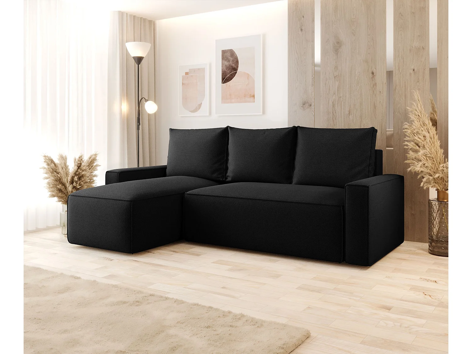 ECKSOFA mit Schlaffunktion SAVIO Curio 99 Schwarz Links L-Form Sofa mit Stauraum Bettkasten Wohnzimmersofa Couch Sofa Bettsofa Bettkasten Bettcouch