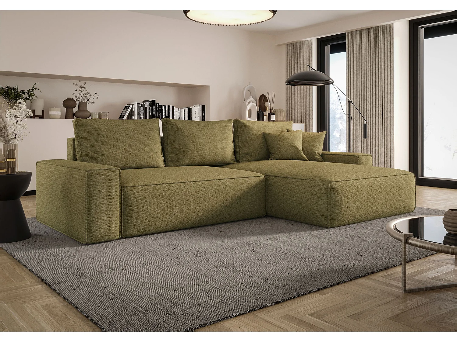 ECKSOFA MONA mit Schlaffunktion ARAGON 35 Hellgrün Rechts L-Form Sofa mit Stauraum Bettkasten Wohnzimmersofa Couch Sofa Bettsofa Bettkasten Bettcouch