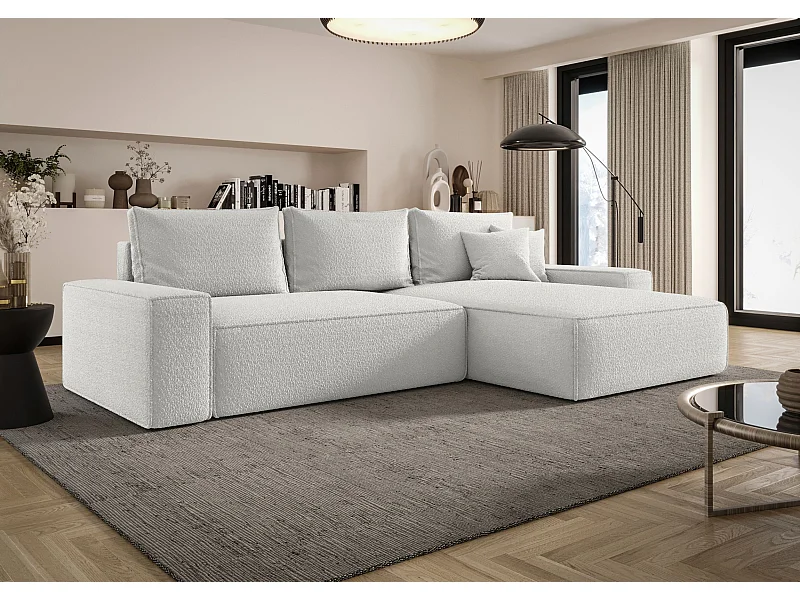 ECKSOFA MONA mit Schlaffunktion QUELLE 01 Weiß Rechts L-Form Sofa mit Stauraum Bettkasten Wohnzimmersofa Couch Sofa Bettsofa Bettkasten Bettcouch