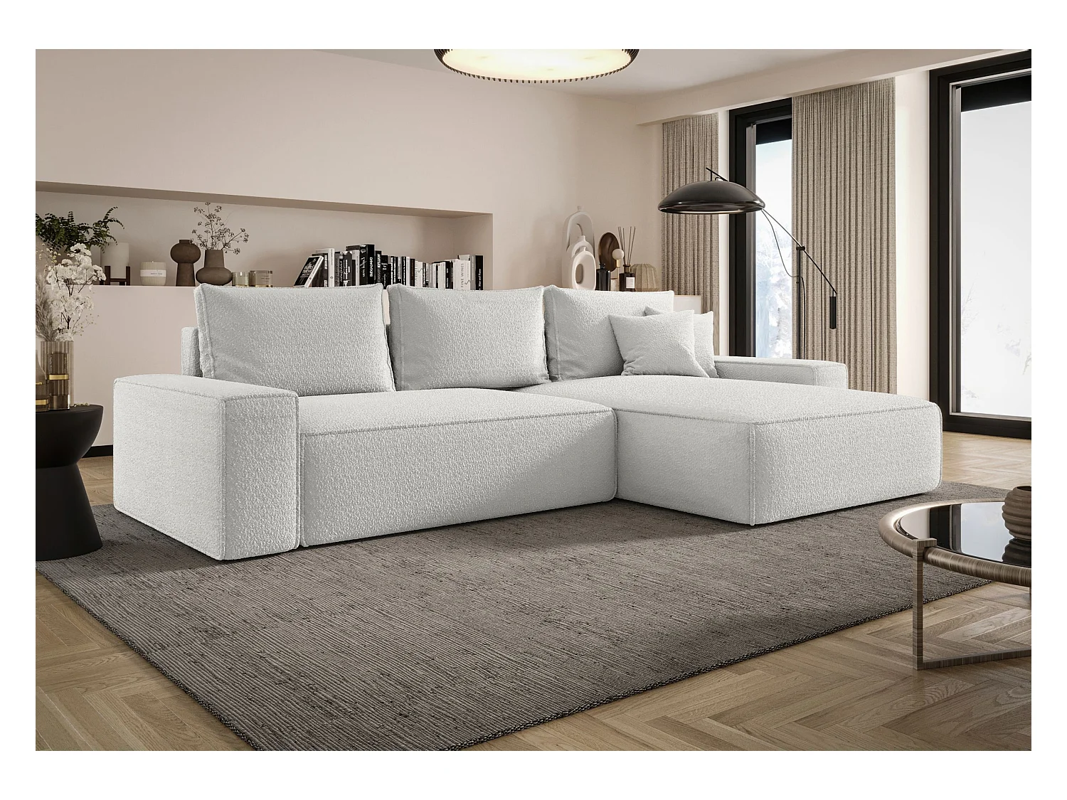 ECKSOFA MONA mit Schlaffunktion QUELLE 01 Weiß Rechts L-Form Sofa mit Stauraum Bettkasten Wohnzimmersofa Couch Sofa Bettsofa Bettkasten Bettcouch