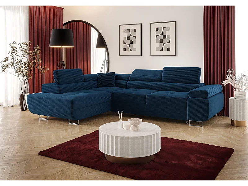 ECKSOFA EMILY mit Schlaffunktion Poso 05 Dunkelblau Links L-Form Sofa mit Stauraum Bettkasten Wohnzimmersofa Couch Sofa Bettsofa Bettkasten Bettcouch