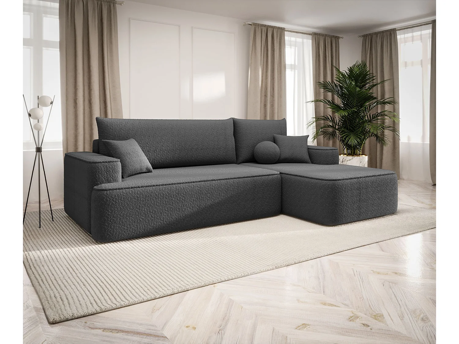 ECKSOFA mit Schlaffunktion FIGO Quelle 92 Dunkelgrau Rechts L-Form Sofa mit Stauraum Bettkasten Wohnzimmersofa Couch Sofa Bettsofa Bettkasten Bettcouch