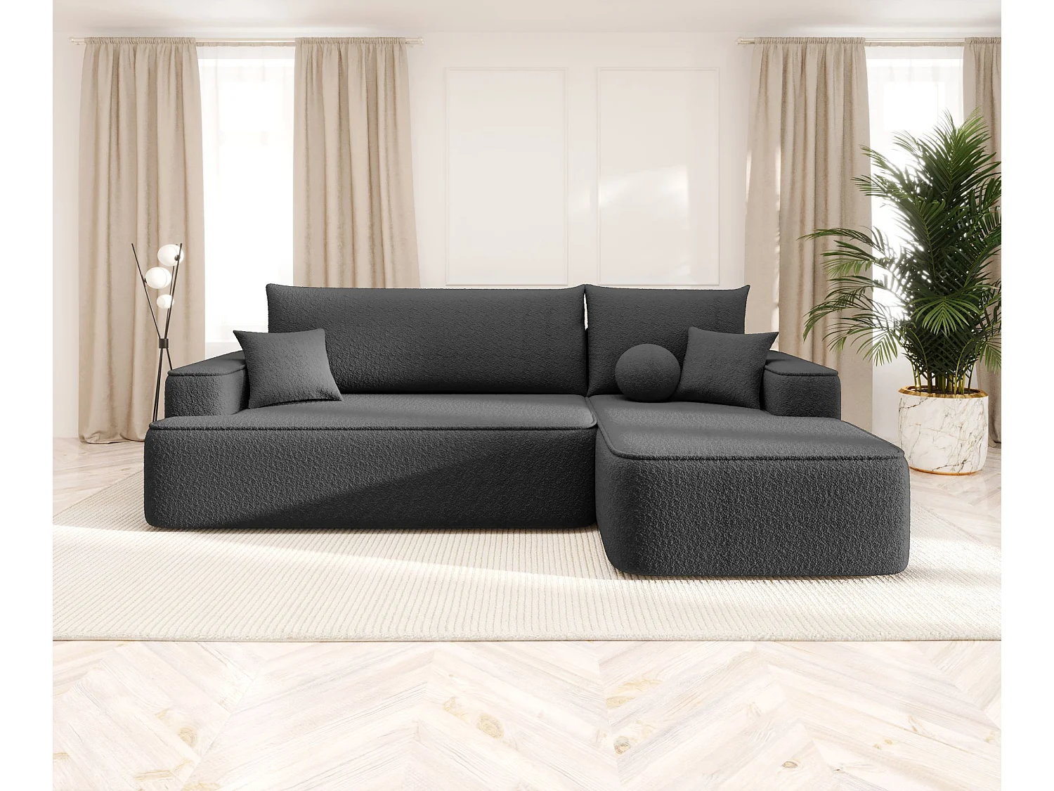 ECKSOFA mit Schlaffunktion FIGO Quelle 92 Dunkelgrau Rechts L-Form Sofa mit Stauraum Bettkasten Wohnzimmersofa Couch Sofa Bettsofa Bettkasten Bettcouch