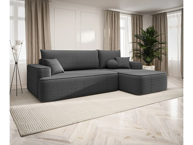 ECKSOFA mit Schlaffunktion FIGO Quelle 92 Dunkelgrau Rechts L-Form Sofa mit Stauraum Bettkasten Wohnzimmersofa Couch Sofa Bettsofa Bettkasten Bettcouch