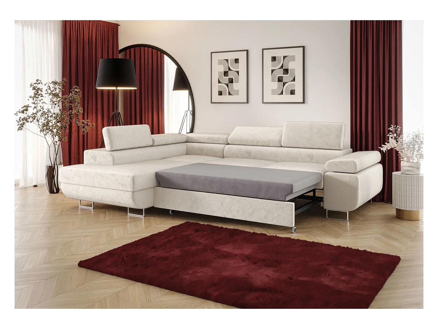 ECKSOFA EMILY mit Schlaffunktion Poso 02 Hellbraun Links L-Form Sofa mit Stauraum Bettkasten Wohnzimmersofa Couch Sofa Bettsofa Bettkasten Bettcouch