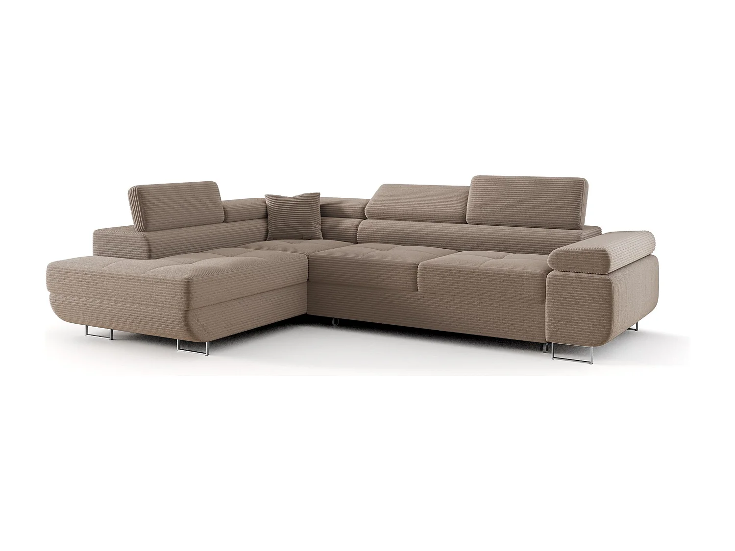 HOEKBANK EMILY met slaapfunctie Poso 02 Lichtbruin Links L-vorm bank met opbergruimte, slaapbank, woonkamerbank