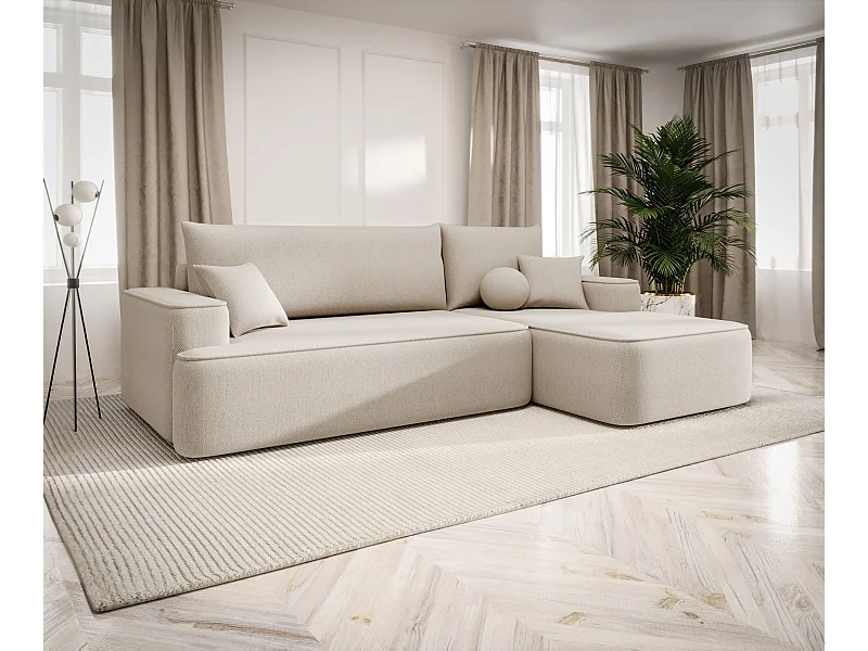 ECKSOFA mit Schlaffunktion FIGO Curio 09 Ecru Rechts L-Form Sofa mit Stauraum Bettkasten Wohnzimmersofa Couch Sofa Bettsofa Bettkasten Bettcouch