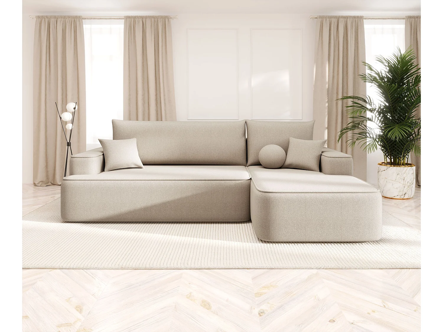 ECKSOFA mit Schlaffunktion FIGO Curio 09 Ecru Rechts L-Form Sofa mit Stauraum Bettkasten Wohnzimmersofa Couch Sofa Bettsofa Bettkasten Bettcouch