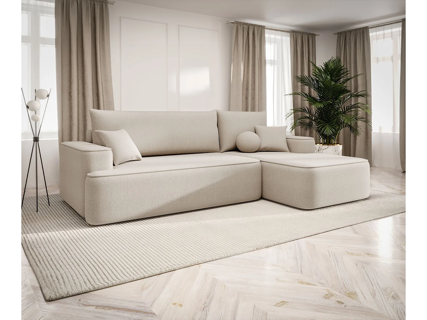 ECKSOFA mit Schlaffunktion FIGO Curio 09 Ecru Rechts L-Form Sofa mit Stauraum Bettkasten Wohnzimmersofa Couch Sofa Bettsofa Bettkasten Bettcouch