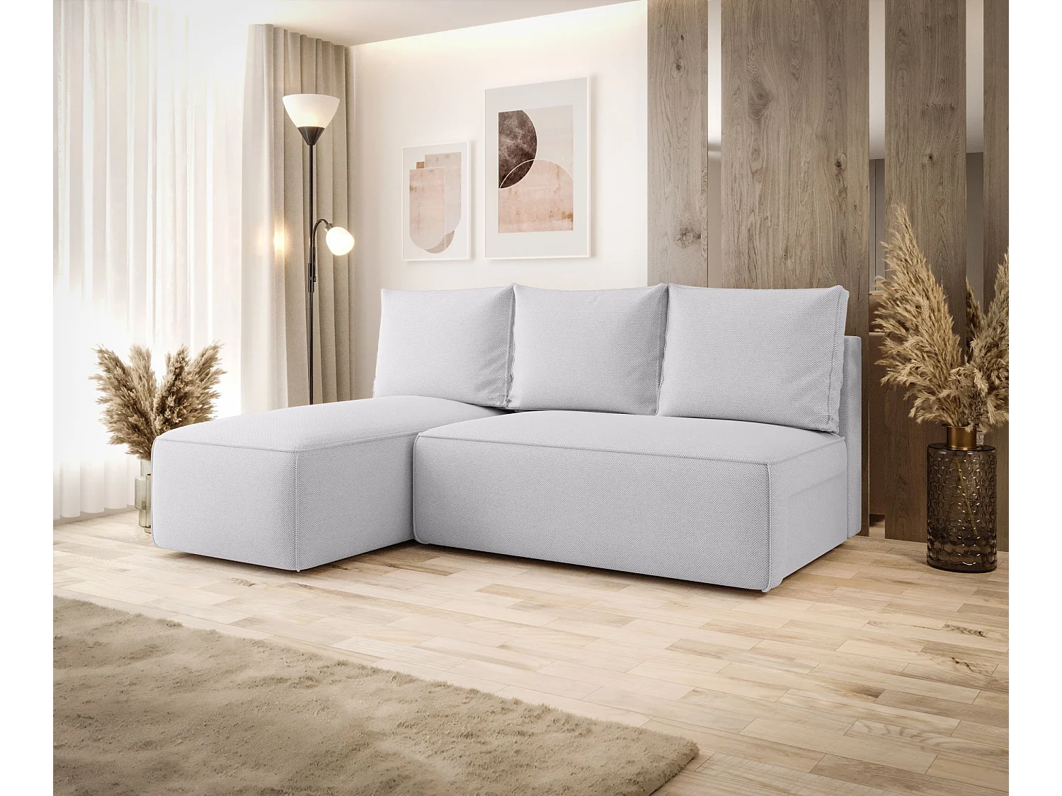 ECKSOFA mit Schlaffunktion SAVIO MINI Curio 80 Hellgrau Links L-Form Sofa mit Stauraum Bettkasten Wohnzimmersofa Couch Sofa Bettsofa Bettkasten Bettcouch