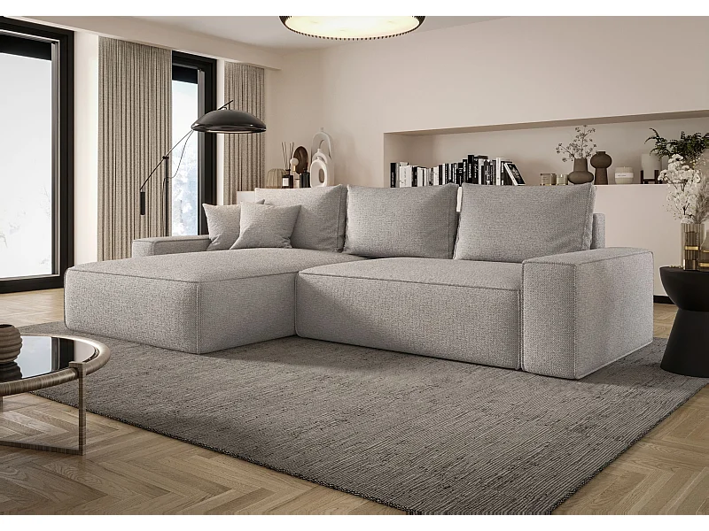 ECKSOFA MONA mit Schlaffunktion ARAGON 80 Hellgrau Links L-Form Sofa mit Stauraum Bettkasten Wohnzimmersofa Couch Sofa Bettsofa Bettkasten Bettcouch