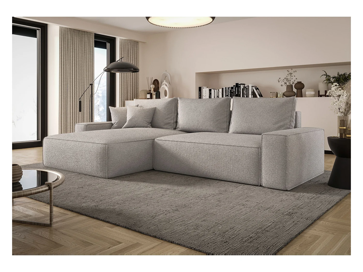 ECKSOFA MONA mit Schlaffunktion ARAGON 80 Hellgrau Links L-Form Sofa mit Stauraum Bettkasten Wohnzimmersofa Couch Sofa Bettsofa Bettkasten Bettcouch