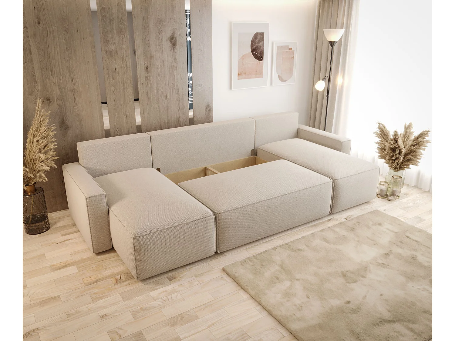 Hoekbank met slaapfunctie SAVIO U Quelle 03 U-Form Sofa met opbergruimte woonkamerbank, slaapbank, bank met opbergruimte