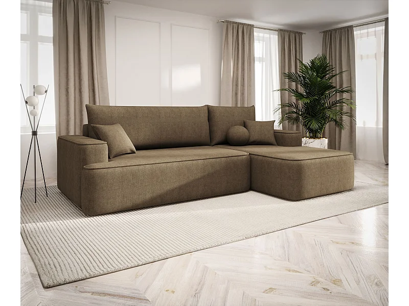 HOEKBANK FIGO met slaapfunctie Curio 20 Bruin Rechts L-vorm bank met opbergruimte, slaapbank, woonkamerbank