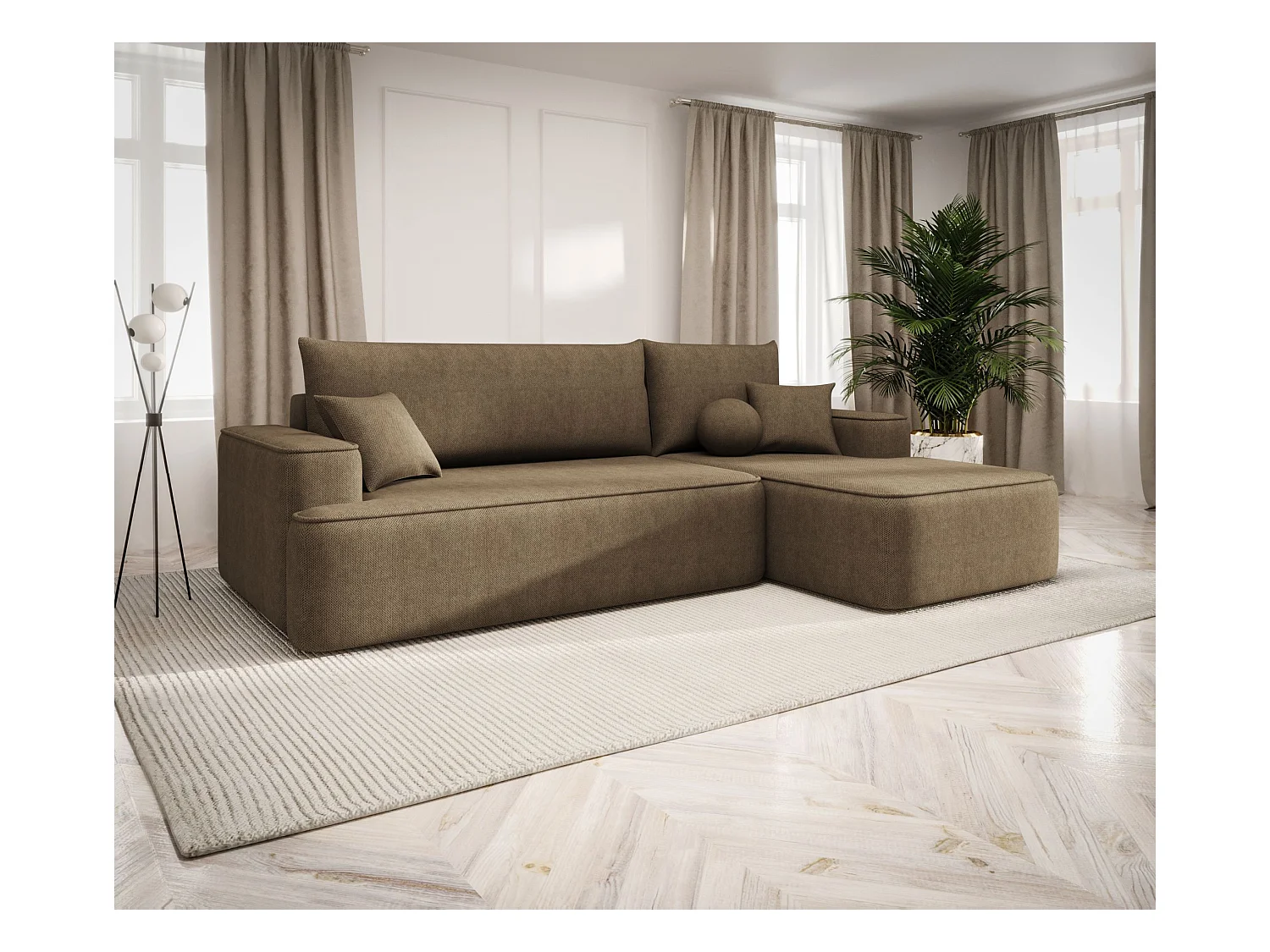 ECKSOFA mit Schlaffunktion FIGO Curio 20 Braun Rechts L-Form Sofa mit Stauraum Bettkasten Wohnzimmersofa Couch Sofa Bettsofa Bettkasten Bettcouch