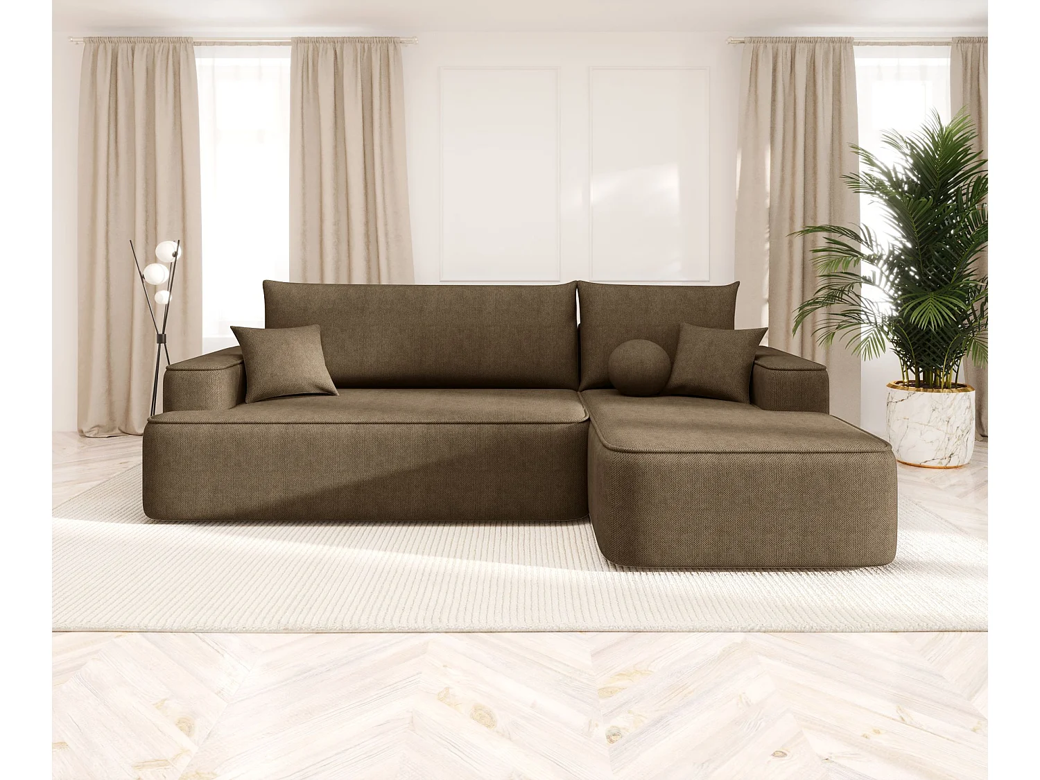 ECKSOFA mit Schlaffunktion FIGO Curio 20 Braun Rechts L-Form Sofa mit Stauraum Bettkasten Wohnzimmersofa Couch Sofa Bettsofa Bettkasten Bettcouch