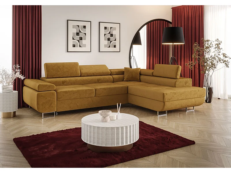 ECKSOFA EMILY mit Schlaffunktion Monolith 48 Orange Rechts L-Form Sofa mit Stauraum Bettkasten Wohnzimmersofa Couch Sofa Bettsofa Bettkasten Bettcouch