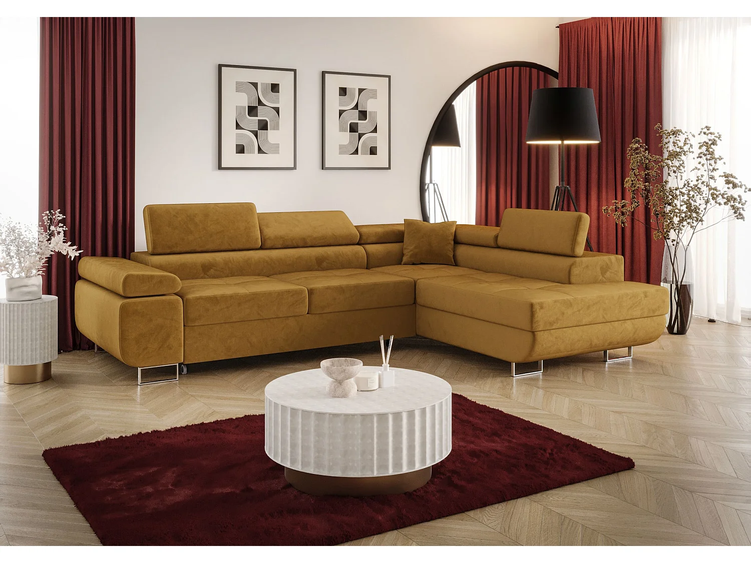 ECKSOFA EMILY mit Schlaffunktion Monolith 48 Orange Rechts L-Form Sofa mit Stauraum Bettkasten Wohnzimmersofa Couch Sofa Bettsofa Bettkasten Bettcouch