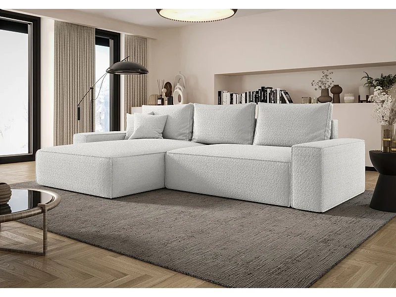ECKSOFA MONA mit Schlaffunktion QUELLE 01 Weiß Links L-Form Sofa mit Stauraum Bettkasten Wohnzimmersofa Couch Sofa Bettsofa Bettkasten Bettcouch