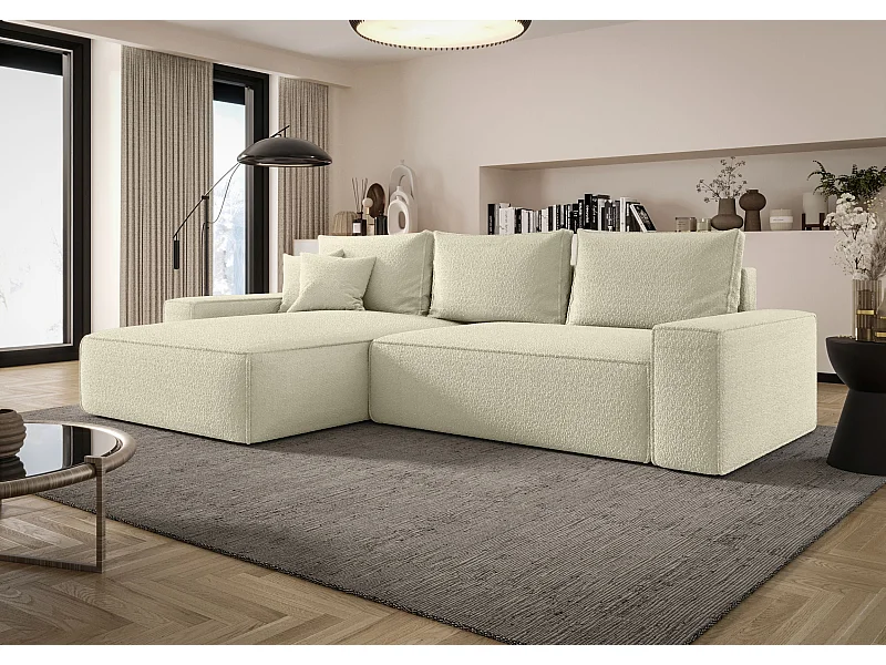 ECKSOFA MONA mit Schlaffunktion QUELLE 02 Ecru Links L-Form Sofa mit Stauraum Bettkasten Wohnzimmersofa Couch Sofa Bettsofa Bettkasten Bettcouch