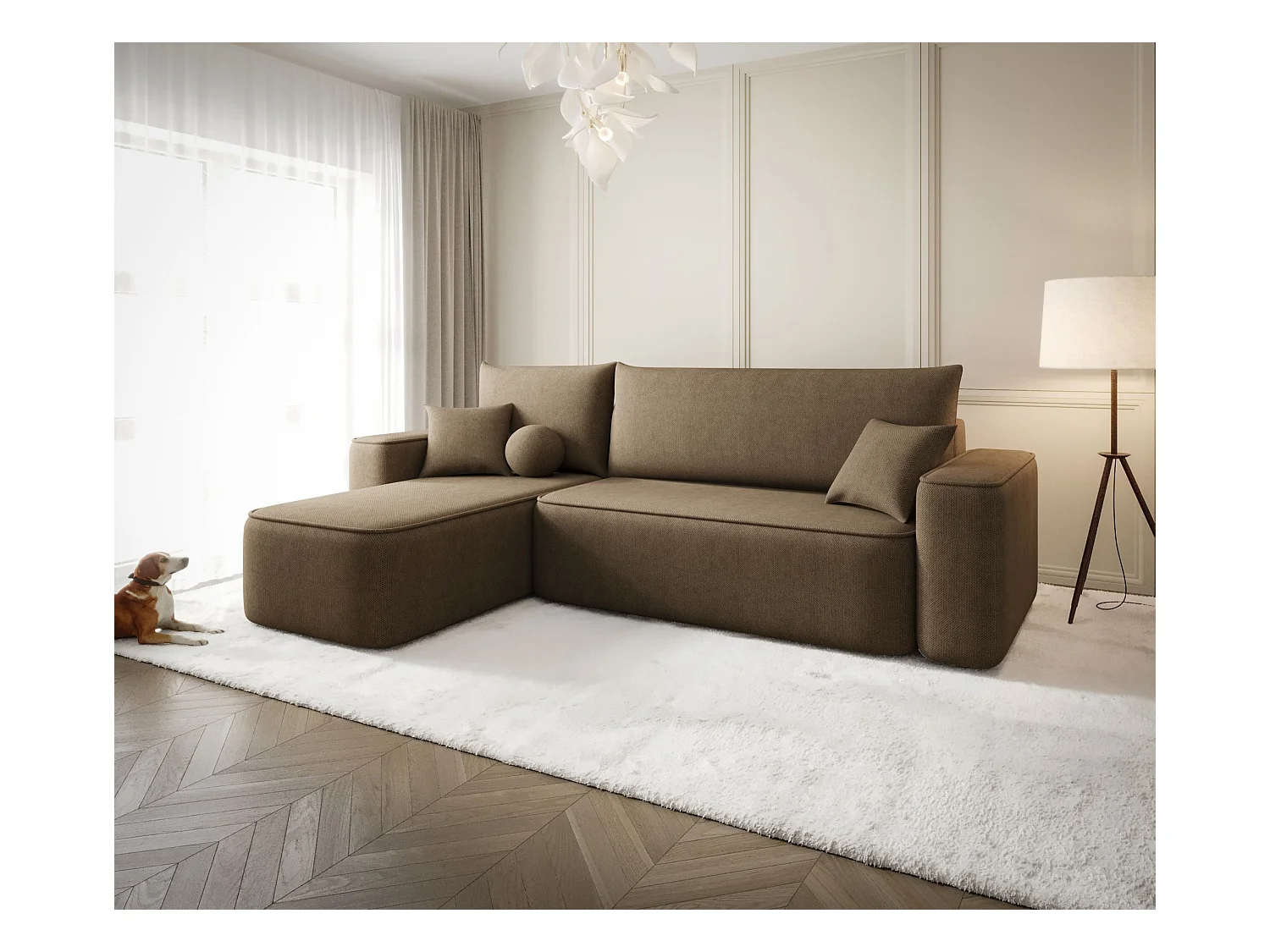 ECKSOFA mit Schlaffunktion SENNO Curio 20 Braun Links L-Form Sofa mit Stauraum Bettkasten Wohnzimmersofa Couch Sofa Bettsofa Bettkasten Bettcouch