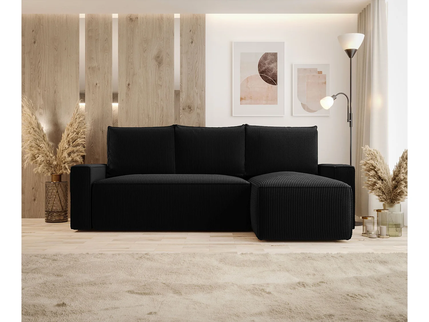 ECKSOFA mit Schlaffunktion SAVIO Poso 135 Schwarz Rechts L-Form Sofa mit Stauraum Bettkasten Wohnzimmersofa Couch Sofa Bettsofa Bettkasten Bettcouch
