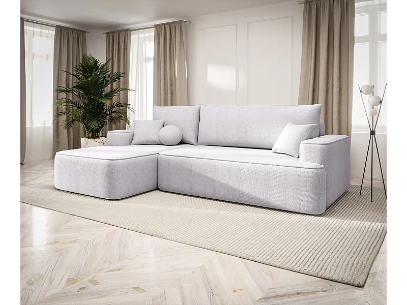 NAROŻNIK FIGO z funkcją spania Curio 80 Jasnoszary Lewy Sofa w kształcie L z pojemnikiem na pościel, sofa rozkładana, sofa do salonu