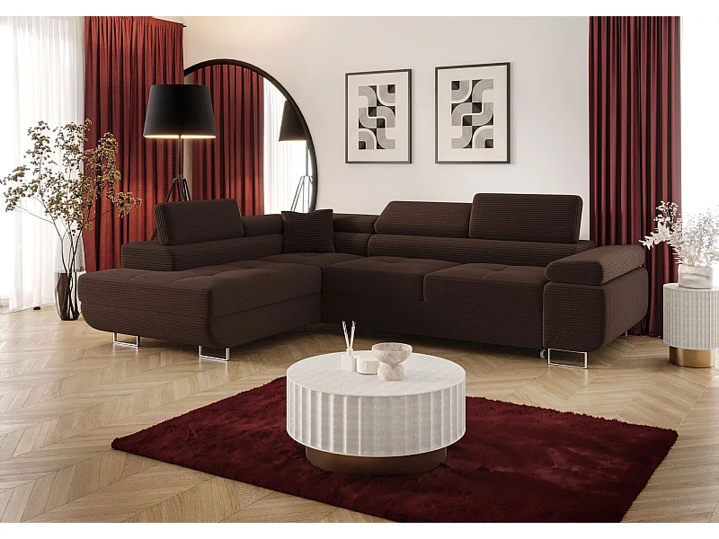 ECKSOFA EMILY mit Schlaffunktion Poso 06 Braun Links L-Form Sofa mit Stauraum Bettkasten Wohnzimmersofa Couch Sofa Bettsofa Bettkasten Bettcouch