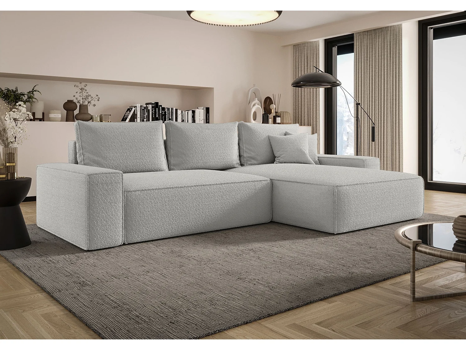 ECKSOFA MONA mit Schlaffunktion QUELLE 83 Hellgrau Rechts L-Form Sofa mit Stauraum Bettkasten Wohnzimmersofa Couch Sofa Bettsofa Bettkasten Bettcouch