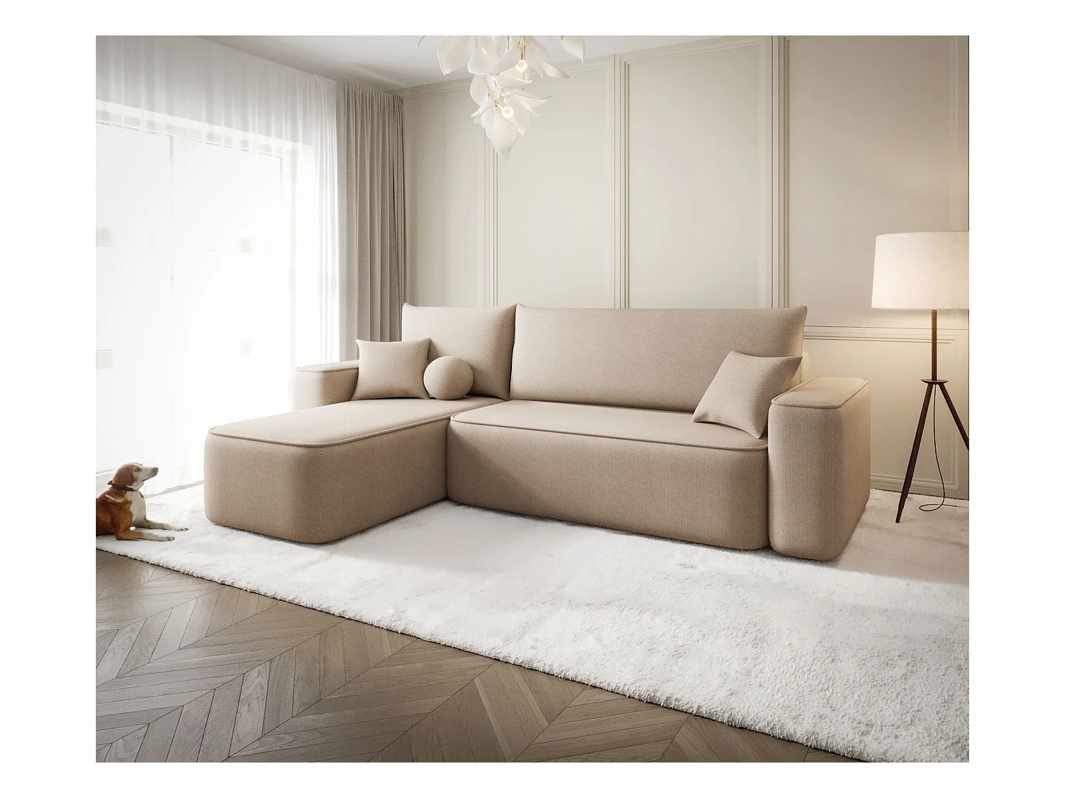 ECKSOFA mit Schlaffunktion SENNO Curio 15 Beige Links L-Form Sofa mit Stauraum Bettkasten Wohnzimmersofa Couch Sofa Bettsofa Bettkasten Bettcouch