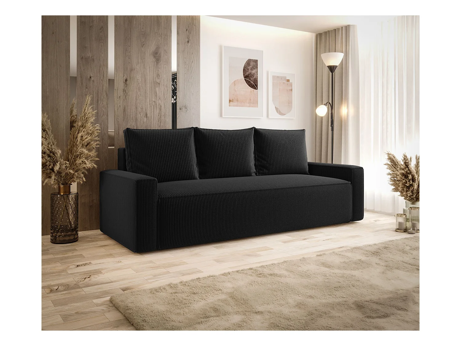 Sofa SAVIO Poso 135 czarny z pojemnikiem na pościel sofa do salonu, sofa rozkładana, sofa z pojemnikiem