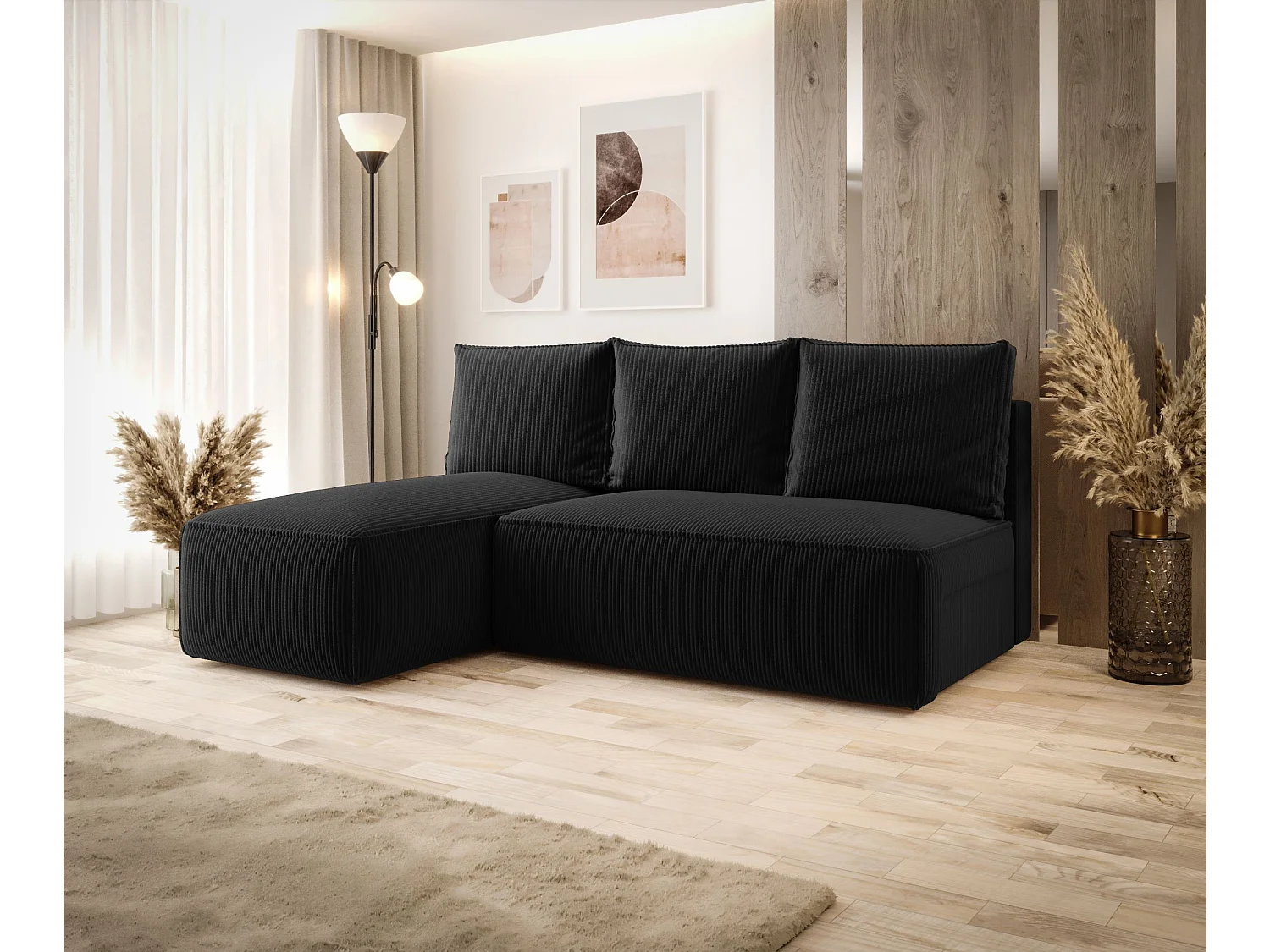 Narożnik z funkcją spania SAVIO MINI Poso 135 czarny lewy sofa w kształcie L z pojemnikiem na pościel sofa do salonu, sofa rozkładana, sofa z pojemnikiem