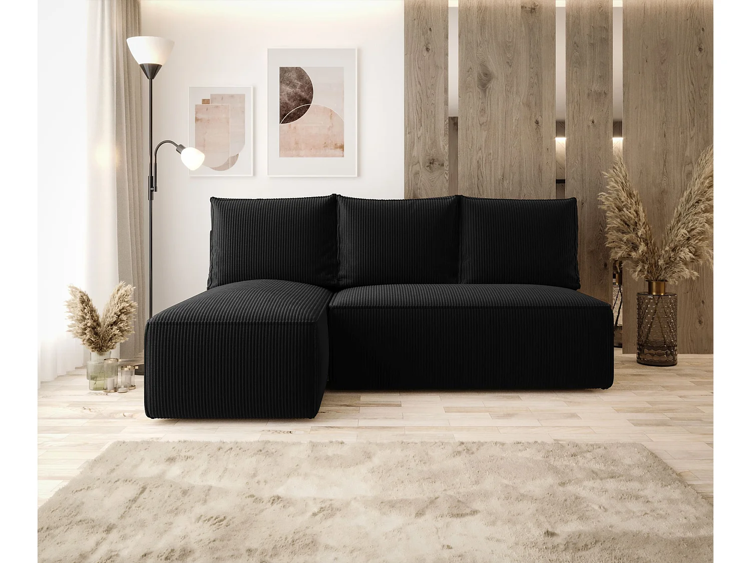 ECKSOFA mit Schlaffunktion SAVIO MINI Poso 135 Schwarz Links L-Form Sofa mit Stauraum Bettkasten Wohnzimmersofa Couch Sofa Bettsofa Bettkasten Bettcouch