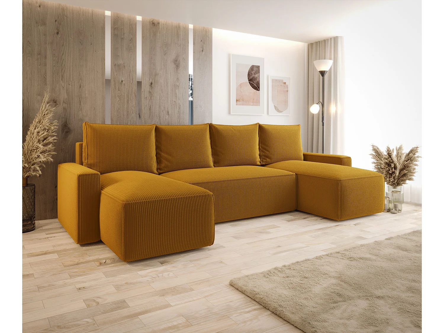ECKSOFA mit Schlaffunktion SAVIO U Poso 01 Orange U-Form Sofa mit Stauraum Bettkasten Wohnzimmersofa Couch Sofa Bettsofa Bettkasten Bettcouch